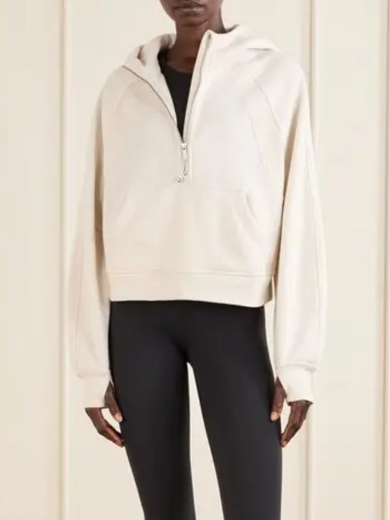 Lululemon Scuba Cropped Cotton-Blend Half-Zip Hoodie - White